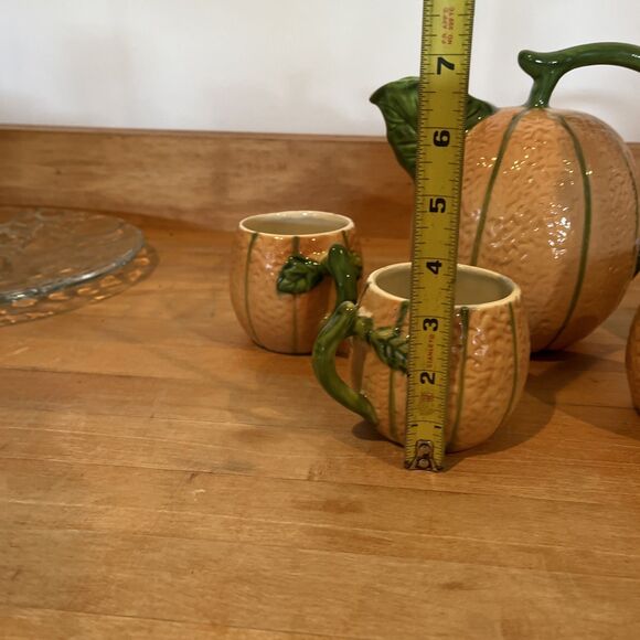 The Haldon Group Cantaloupe Pitcher & 4 Cups Made In Italy Hand Painted - Picture 7 of 8